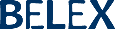 BELEXロゴ。2文字目のEの中にFLEXのFを重ねたデザイン
